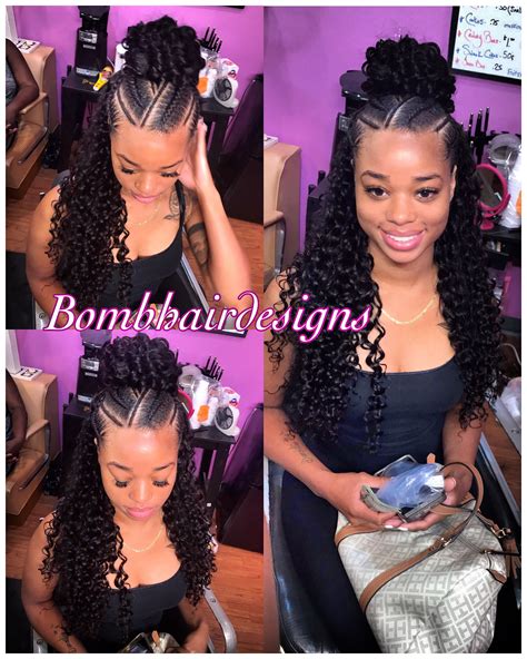 half up half down weave braids|half up half down curly braids.